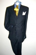 Suits in classic City style, navy shade, 2 button, pure wool, chalkstripe